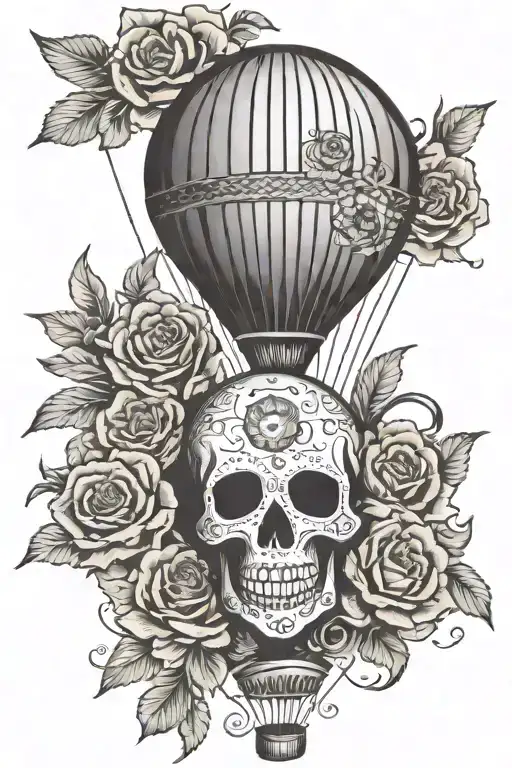 Hot Air Balloon Where The Balloon Is A Sugar Skull