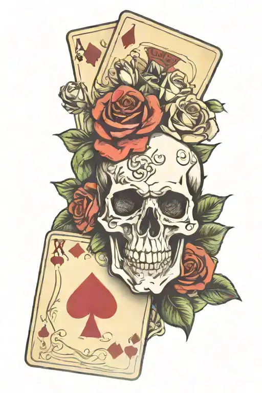 Skull Roses Poker Cards Poker Dice Revolver Gun Intertwined