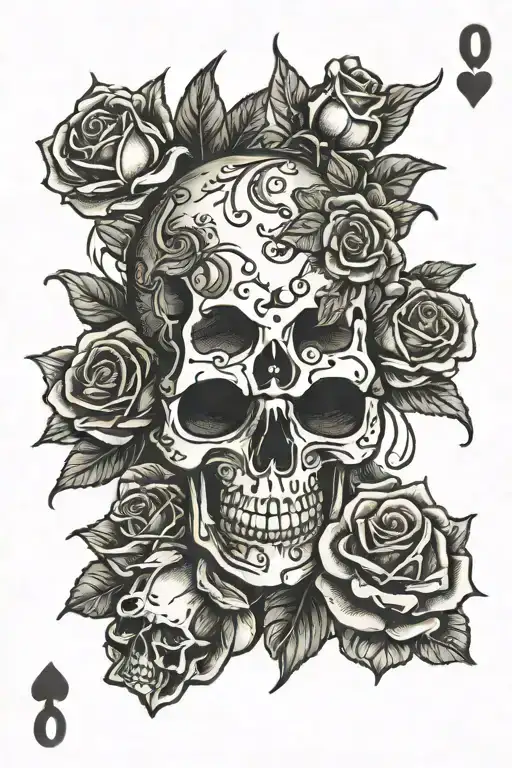 Skull Roses Dice Poker Cards And Webs Entwined