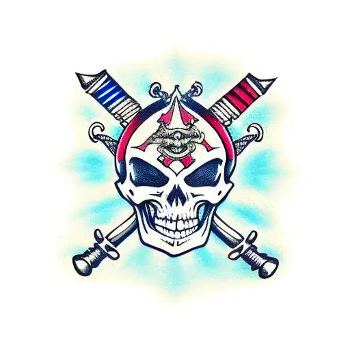 A Waist-deep Hooded Skeleton Holds Two Crossed Swords Above His Head