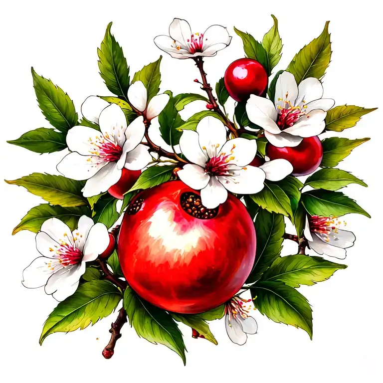 Cherry Blossom Branch With Pomegrante