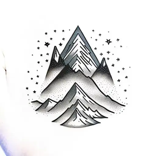 A Mountain Silhouet That's Going In Upwards Direction