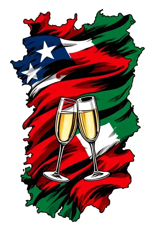 Country Of Italy With Colours Of Flag And Two Champagne Glasses