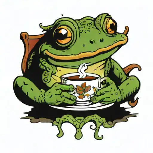 Comic Frog Drinking Coffee