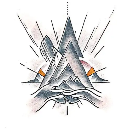 A Traditional Tattoo Of Hands Clasped In Prayer With A Mountain Landscape In The Background