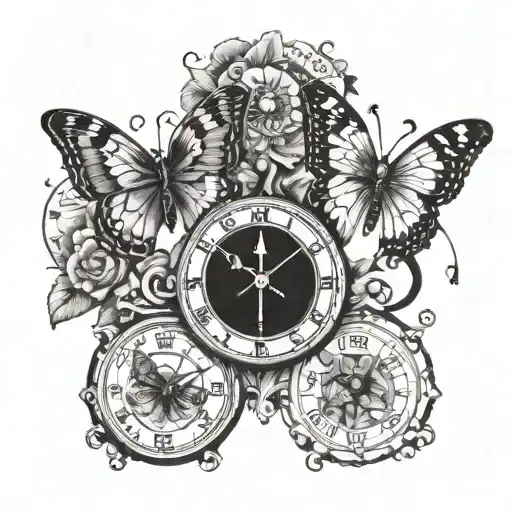 3 Butterflies Connected By A Clock