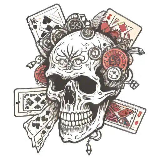 A Skull With Poker Chips And Cards In The Background