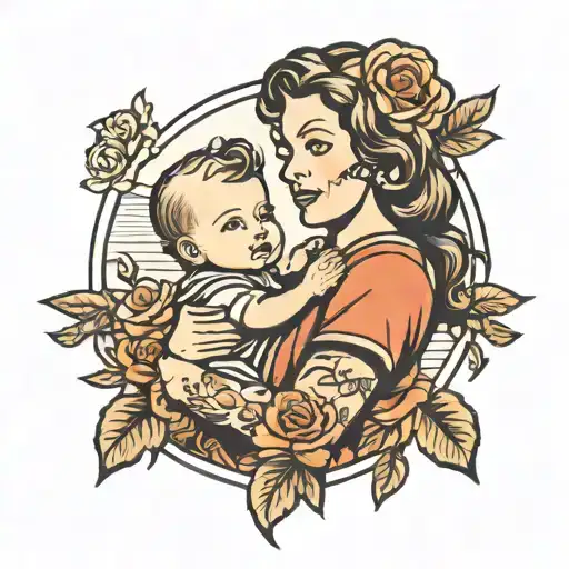 American Traditional Mother Child Holding