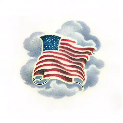 Clouds With American Flag In Background