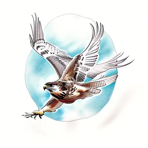 Side View Red Tailed Hawk Diving With Wings Up Clutching A Banner