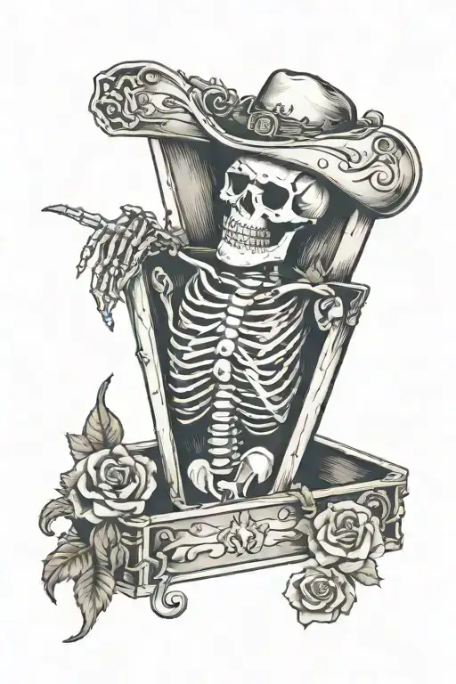 Coffin With Cowboy Skeleton