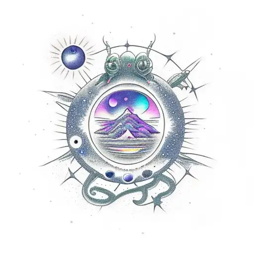 An Otherworldly Landscape With Alien Creatures Exploring A Starlit Sky