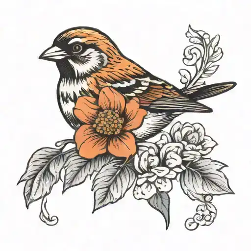 Sparrow And Floral