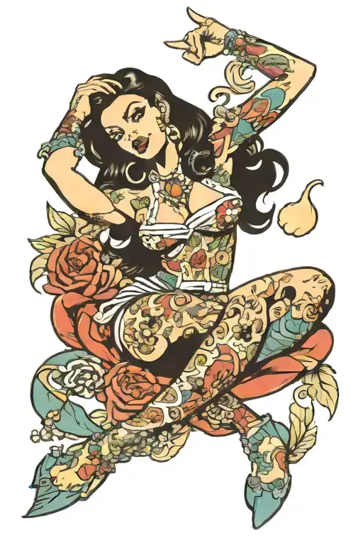 Topless Pin-up Girl With Dark Hair And