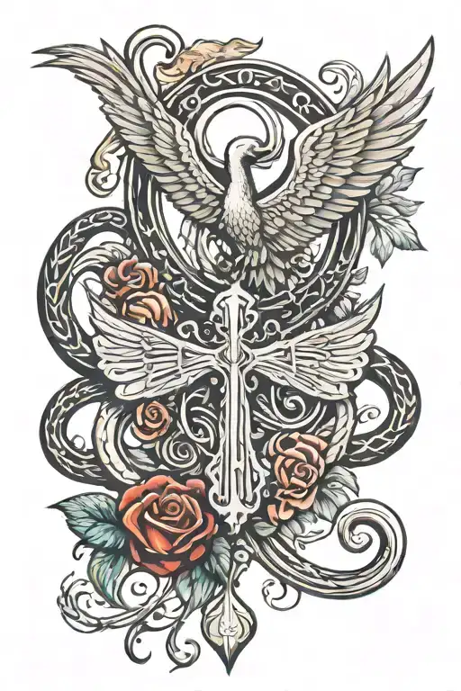 Phoenix In The Shape Of An Ankh With A Heart Inside And A Snake And Spider Inside