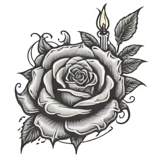 Candle Burning Rose Surrounded