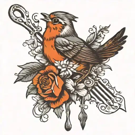 Flower Garden Robin On A Fork