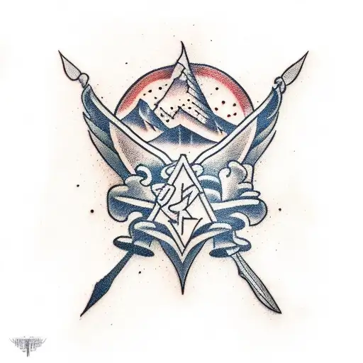 A Traditional Tattoo Design Featuring Ellie's Knife And Joel's Guitar From The Last Of Us