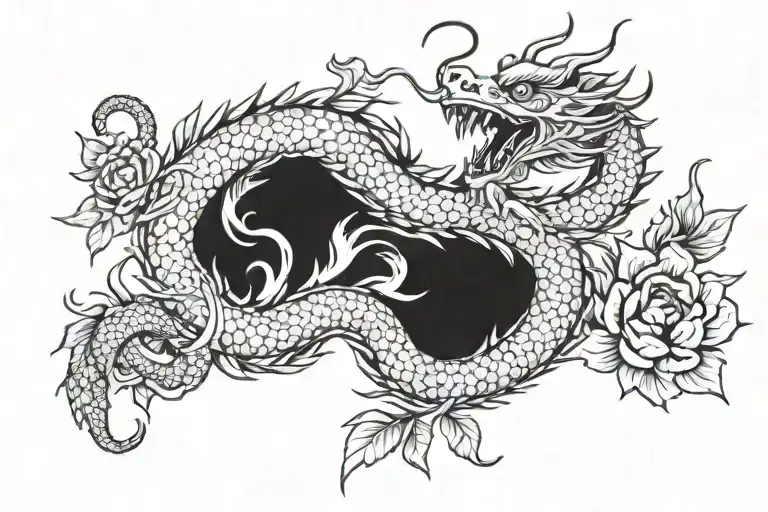 Chinese Dragon With Flowers On Chest