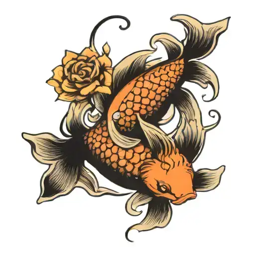 Koi Fish With Flowers Intertwined