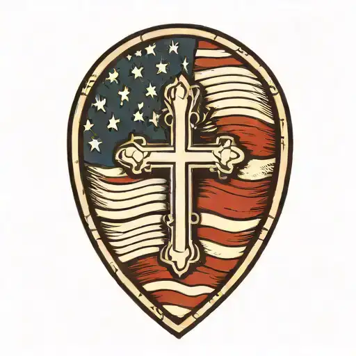 American Flag With Stripes Ending In 3 Crosses