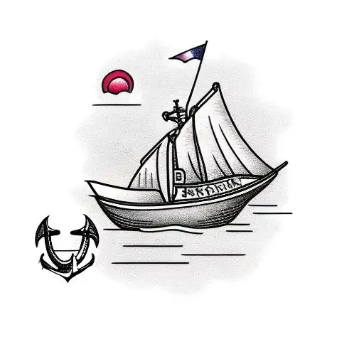 Boat With Palm Trees And Anchor