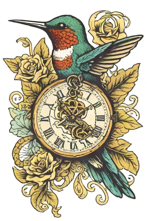 Hummingbird Flying Away With Pocket Watch