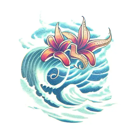 Ocean Wave Around Lily Flower