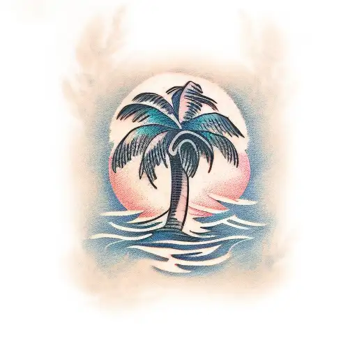 Two Palm Tree And Sunset