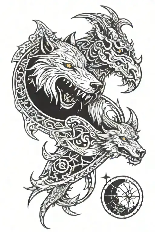 Vi From Arcane Tipe Tatoo Design But With Skoll And Hati From Norse Mythology Instead Of The Seam