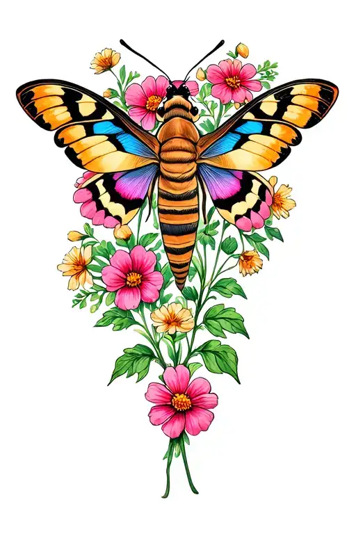 Moth With Flowers Symbolizing