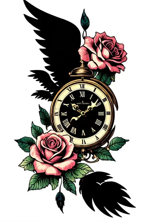 Fleur Rose Clock Plume Angel Wings