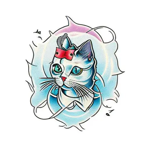 Create A Trashy Tattoo Illustration Of An Old School Style Cat