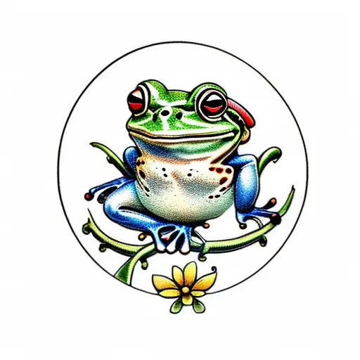 Traditional Site Frog With Flowers Or Mushrooms