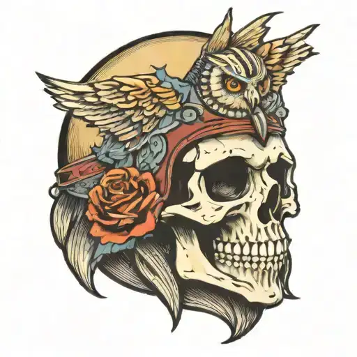 A Skull Adorned In An Owl Helmet With Star Halo