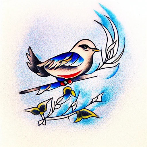 Traditional Blue Bird Tattoo On Branch