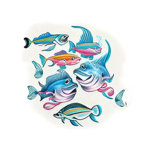 Under Water Theme Arm Sleeve Tattoo With Diffrent Fish And Sealife