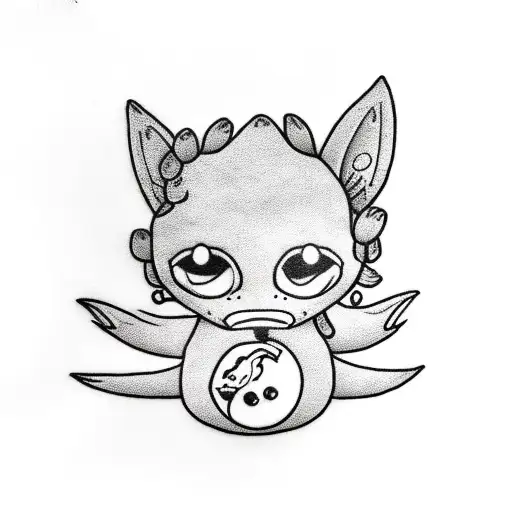 A Small Cute Baby Dino On Two Leg That Has A Sad Face And Is Holding A Fox Plushie