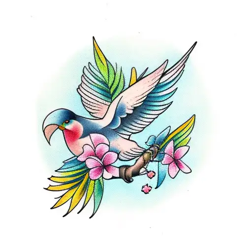 Tropical Bird Sitting On Branch