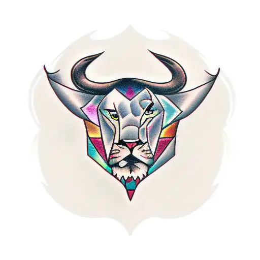 Half Lioness Face Half Bull Face