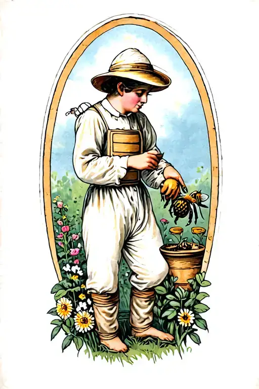 Beekeeper Tending To A Garden