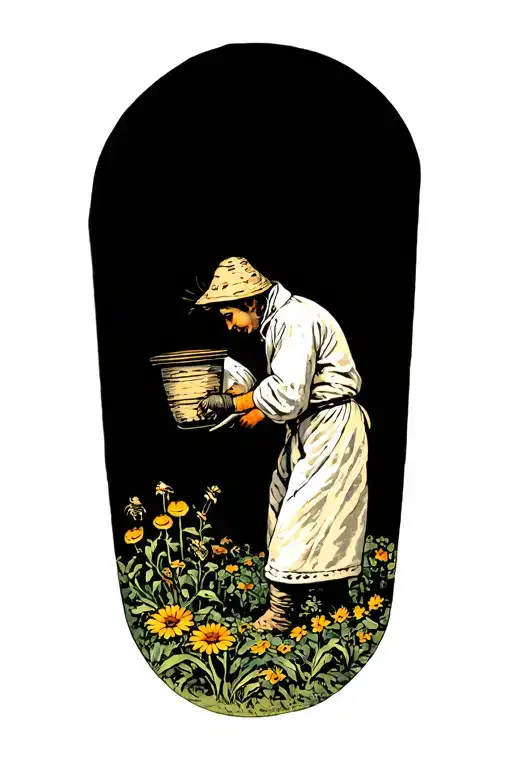 Beekeeper Tending To A Garden
