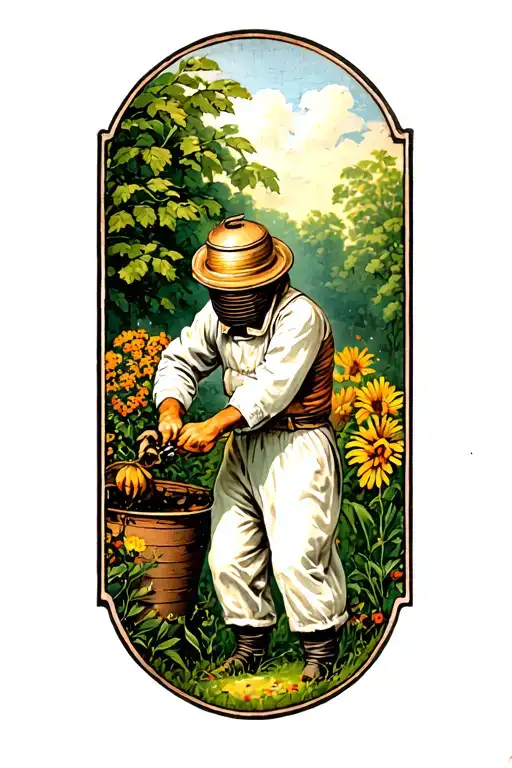 Beekeeper Tending To A Garden