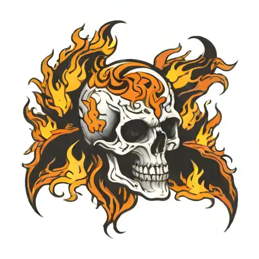 Skull Surrounded By Fire Flames