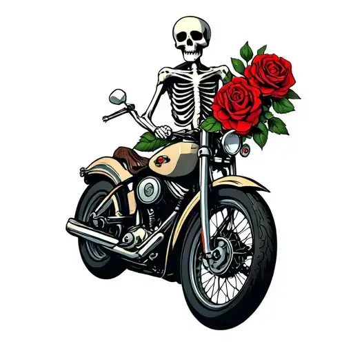 Skeleton Holding Roses On Motorcycle