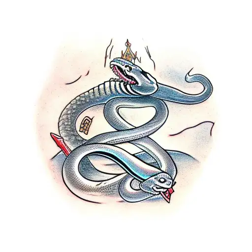 Snake On A Sword With The Tip Through Its Head Through The Head