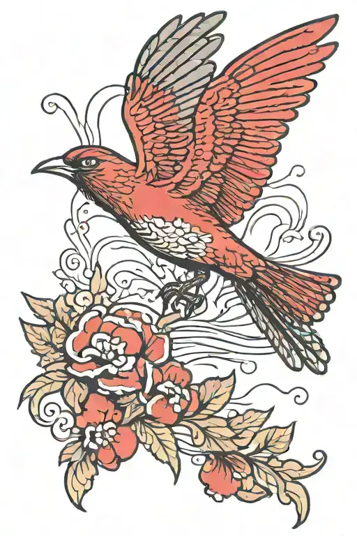 Red Bird Flying In The Sky