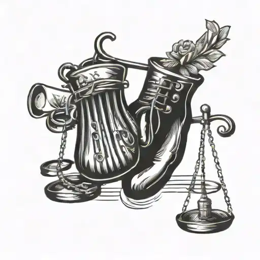 Boxing Gloves And Scales Of Justice And Music Notes And Hobo Napsack