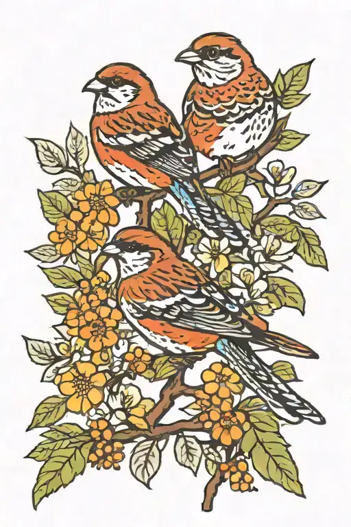 Sparrows On Tree Branch