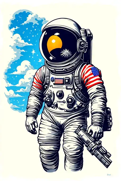 Astronaut With Sky In The Helmet Surrounded